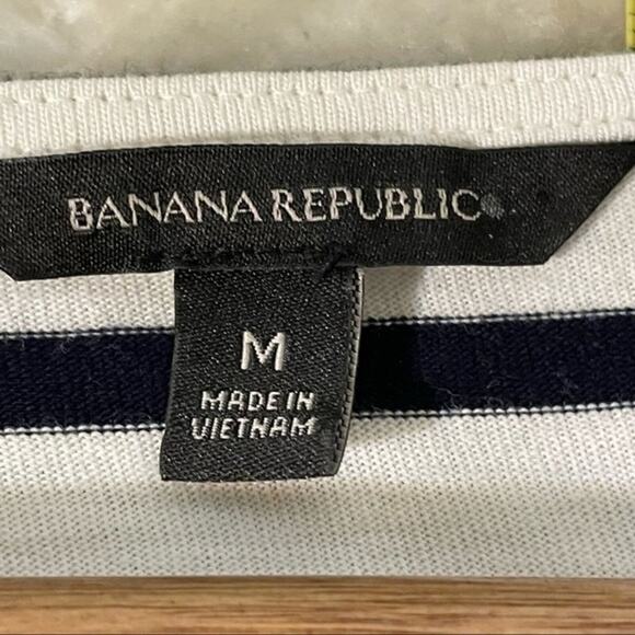 Banana Republic Shirt Medium Stripe Embellished Scoop Neckline Navy White - Picture 12 of 12